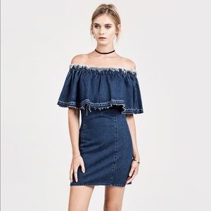 JOA Denim off the Shoulder dress